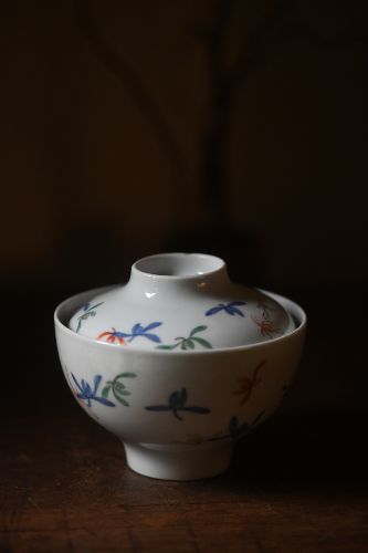 No.2 古伊万里色絵花文蓋茶碗 初期伊万里 古九谷 柿... 