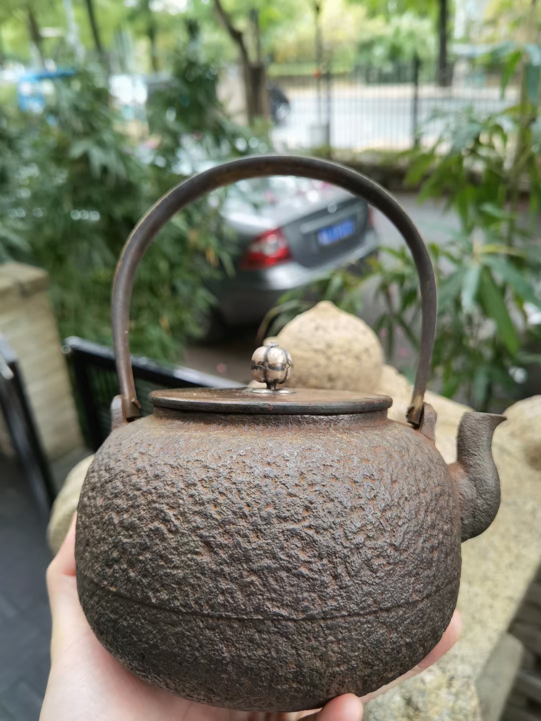 日本 大正时期 平安金荣堂 铜提手 砂铁 百年老铁壶